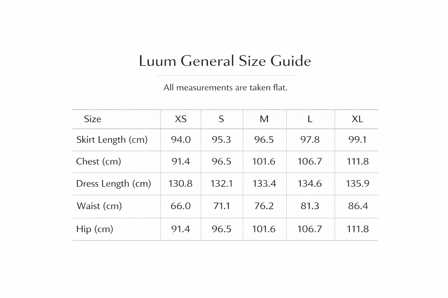 Size guide CM