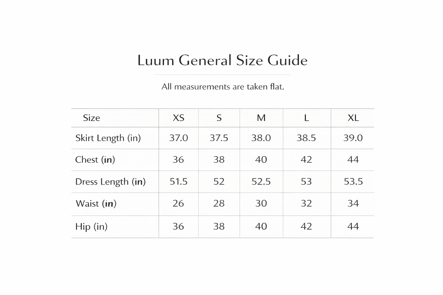 Size guide Inches